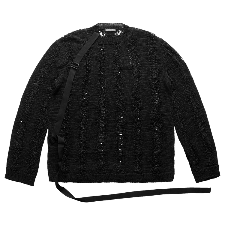 Ann Demeulemeester Balder Ladder Stitch Boat Neck Oversize Sweater "Black"