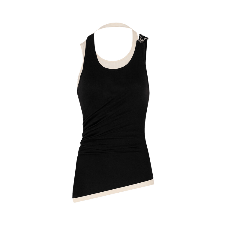Jean Paul Gaultier Draped Double Tank Top "Black/Ecru"