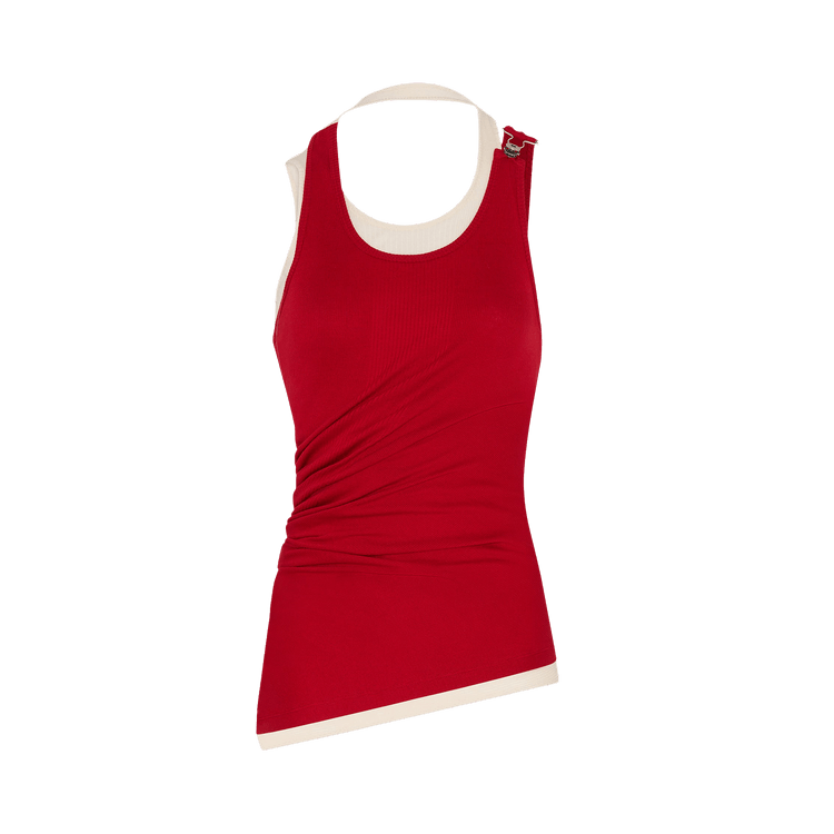 Jean Paul Gaultier Draped Double Tank Top "Red/Ecru"