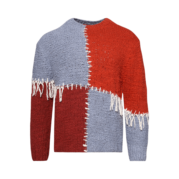 The Elder Statesman Patchwork Boucle Crew "Earth Multicolor"