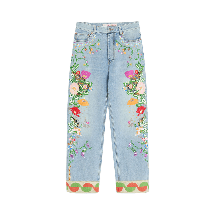 Valentino Floal Embroidered Tapered Jeans "Denim Blue"