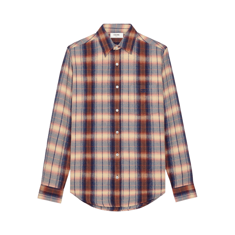CELINE Check Pattern Viscose Shirt "Vanilla/Navy/Red"