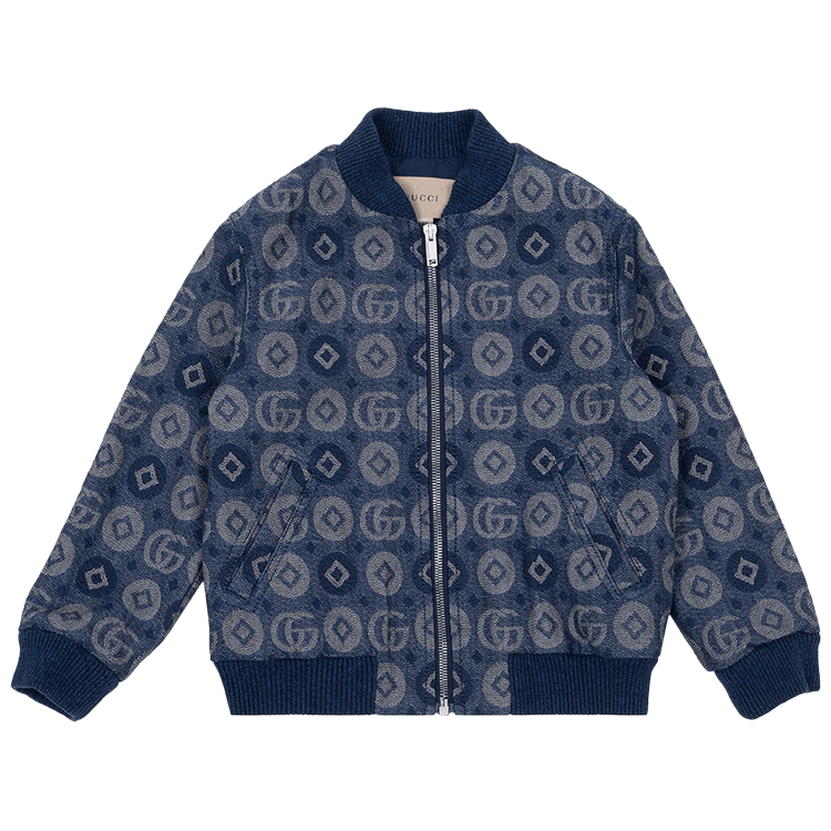 Gucci Kids Logo Patterned Denim Bomber Jacket "Light Blue"
