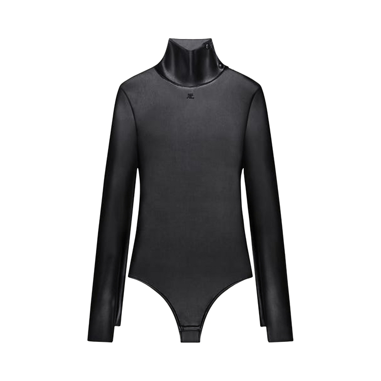 Courrèges Mockneck Leather Effect Bodysuit "Black"