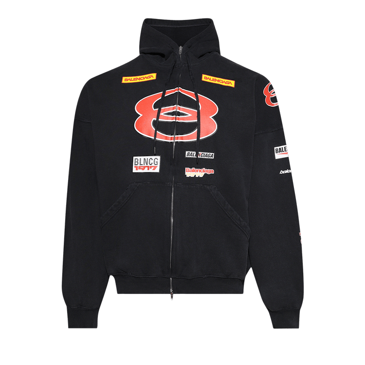 Balenciaga Sponsor Logos Zip-Up Hoodie "Faded Washed Black"