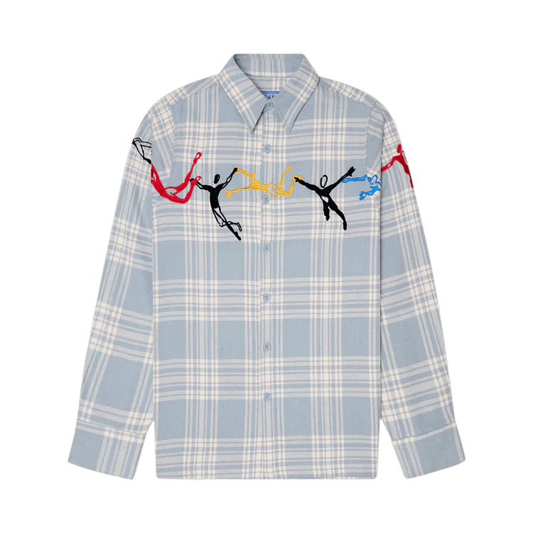 KidSuper Embroidered Swinging Figures Flannel Shirt "Blue"