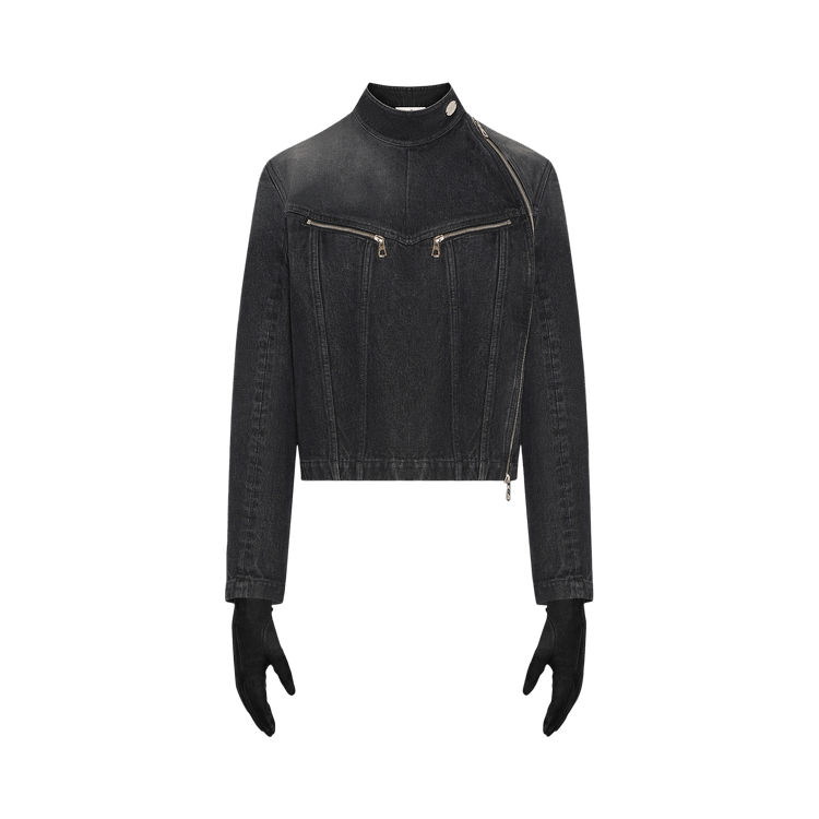 Jean Paul Gaultier Denim High Neck Zipped Jacket With Gloves "Black"