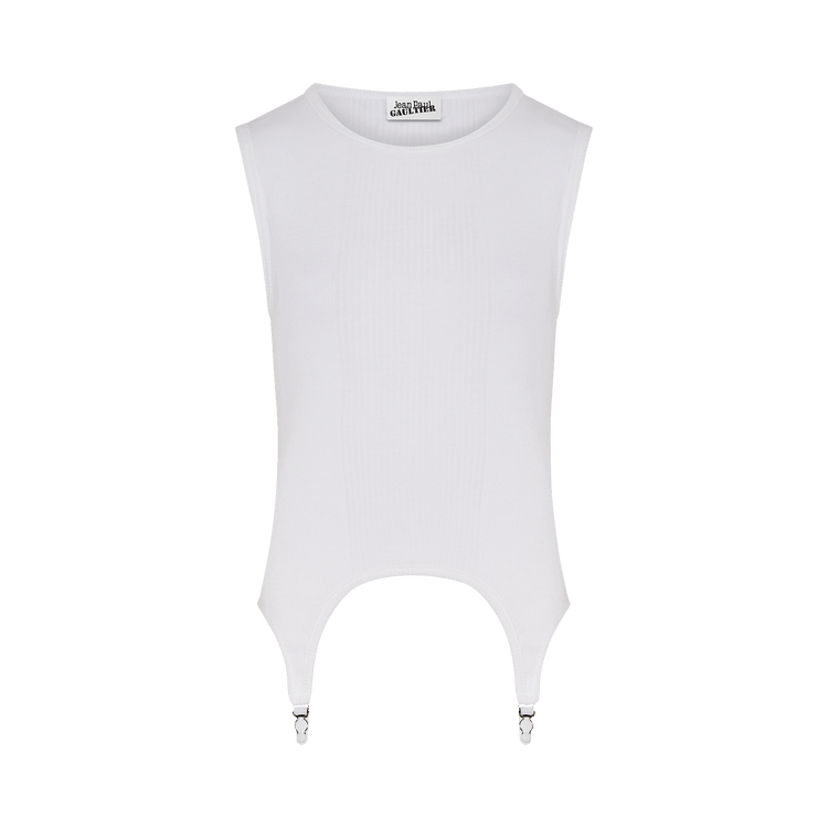 Jean Paul Gaultier Ribbed Tank Top With Lingerie Garter "White"