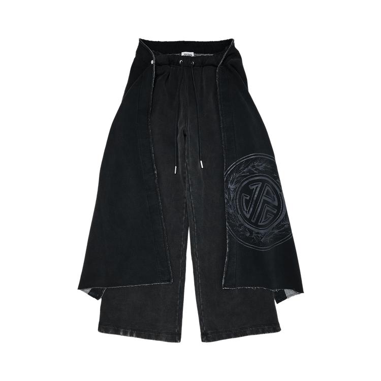 Jean Paul Gaultier Laurier Stamp Printed Logo Washed French Terry Jogging With Detachable Scarf "Black"