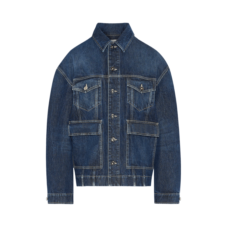 Jean Paul Gaultier Denim Jacket With Cut On Sleeves And Workwear Details "Blue"