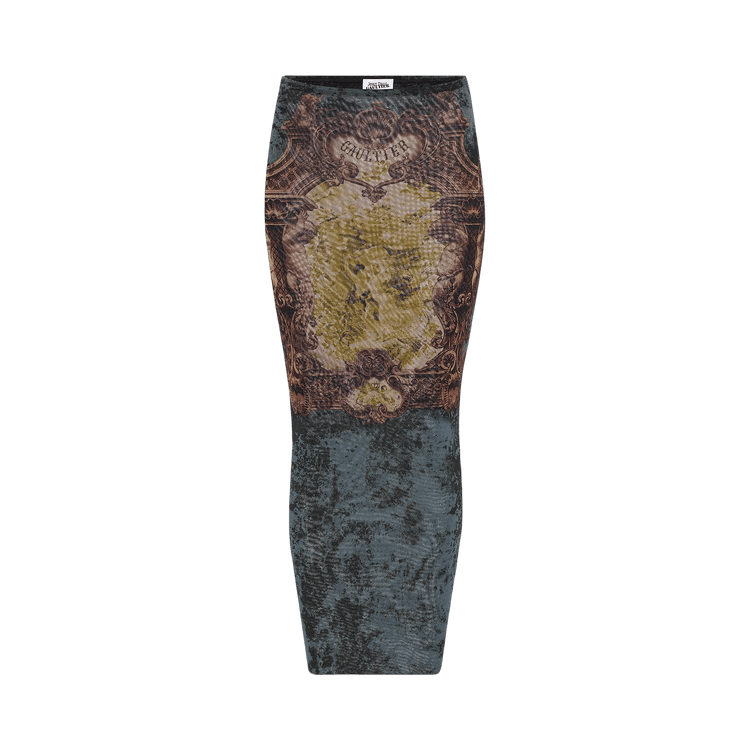 Jean Paul Gaultier Médaillon Printed Mesh Long Skirt "Multicolor"