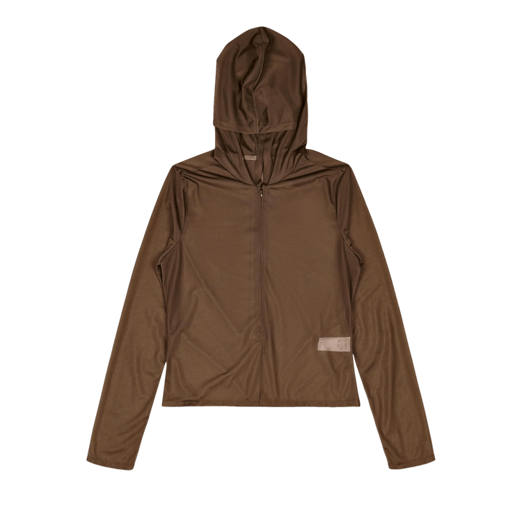 Amomento Sheer Hooded Zip Up Jumper "Brown"