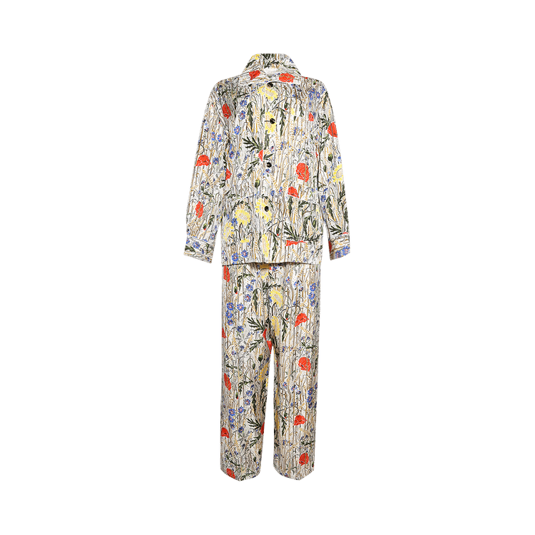 Bottega Veneta Flower Viscose And Silk Pyjama Set "Chalk/Hibiscus/Khaki"