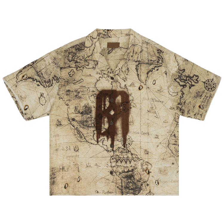 Birth Of Royal Child Nautical Map Button Down Shirt "Brown"