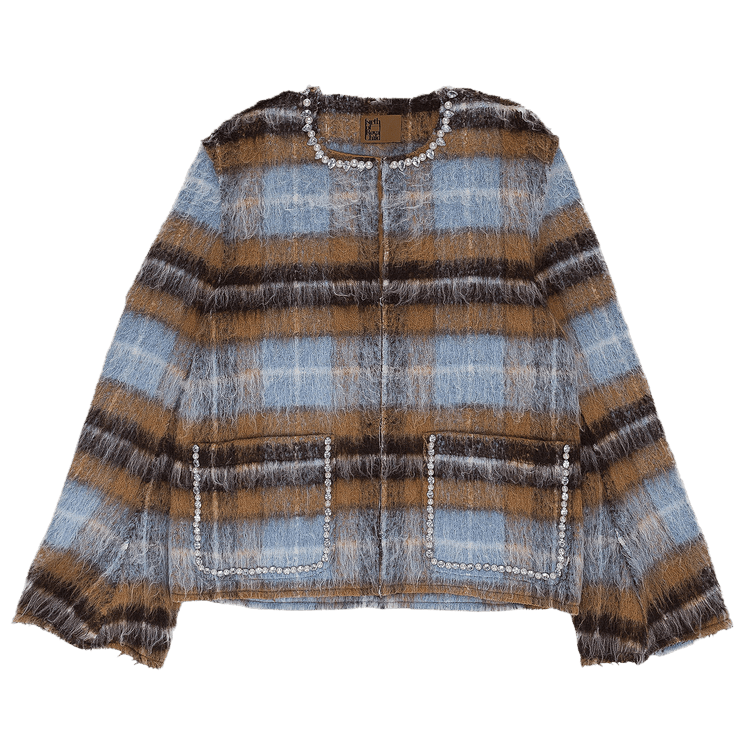 Birth Of Royal Child Rhinestone Pearl Mohair Bomber Jacket "Tan"
