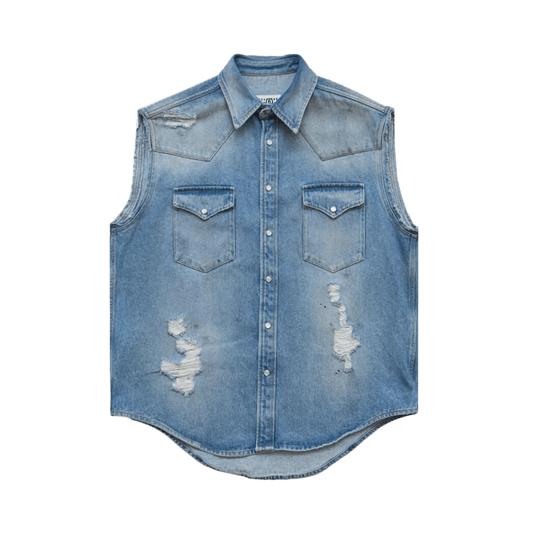 MM6 Maison Margiela Sleeveless Distressed Denim Shirt "Blue"