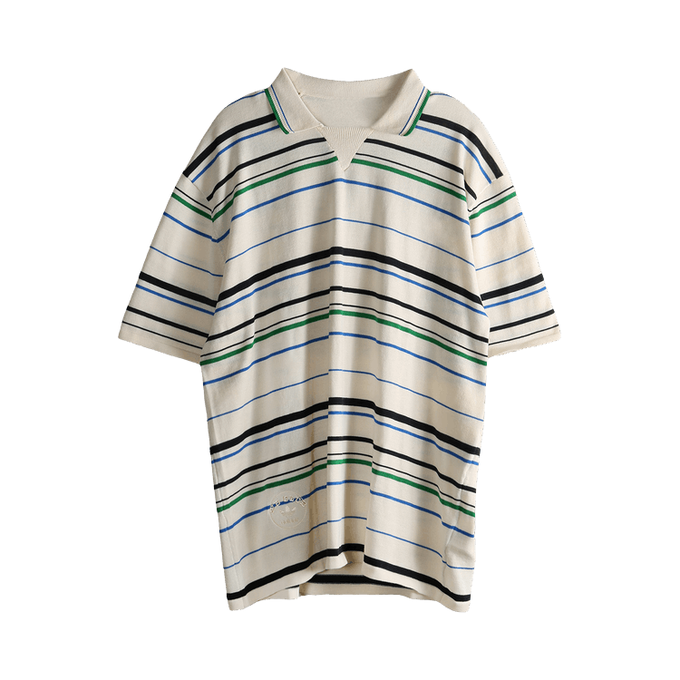 adidas x Wales Bonner Knit Polo T-Shirt "Wonder White/Green/Blue Bird/Night Indigo"
