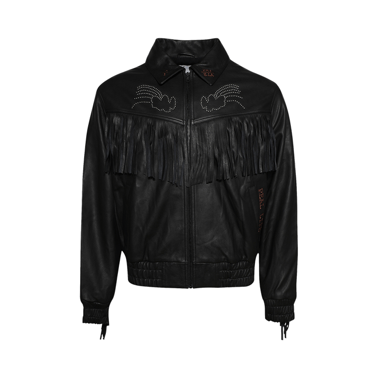 Paly Hollywood Real Life Leather Fringe Jacket "Black"