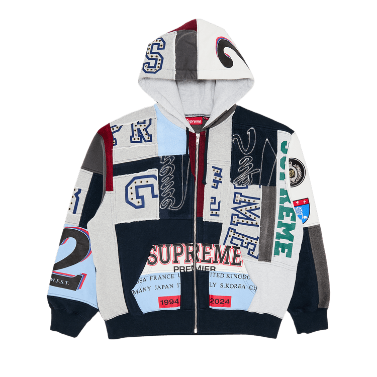 Supreme Patchwork Zip Up Hooded Sweatshirt "Navy"