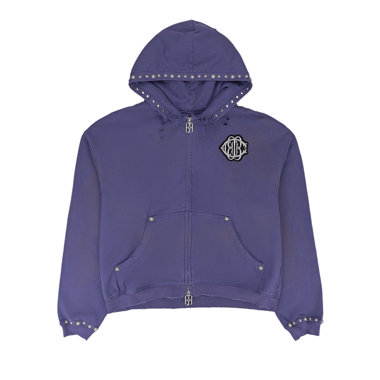 Birth Of Royal Child Pearl Studded Boxy Zip Hoodie "Purple"