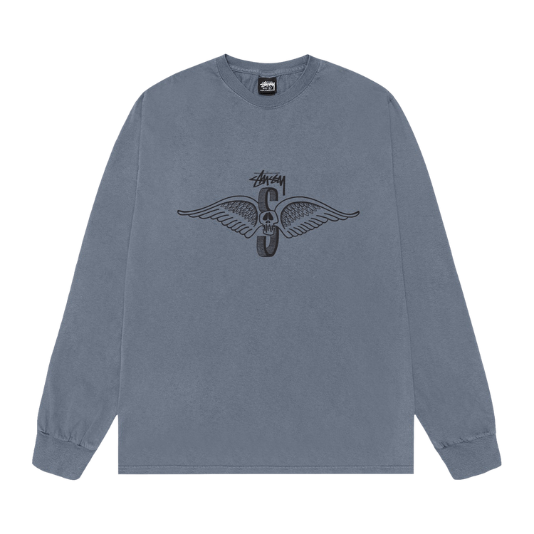 Stussy Skull Wings Long-Sleeve Tee Pigment Dyed "Navy"