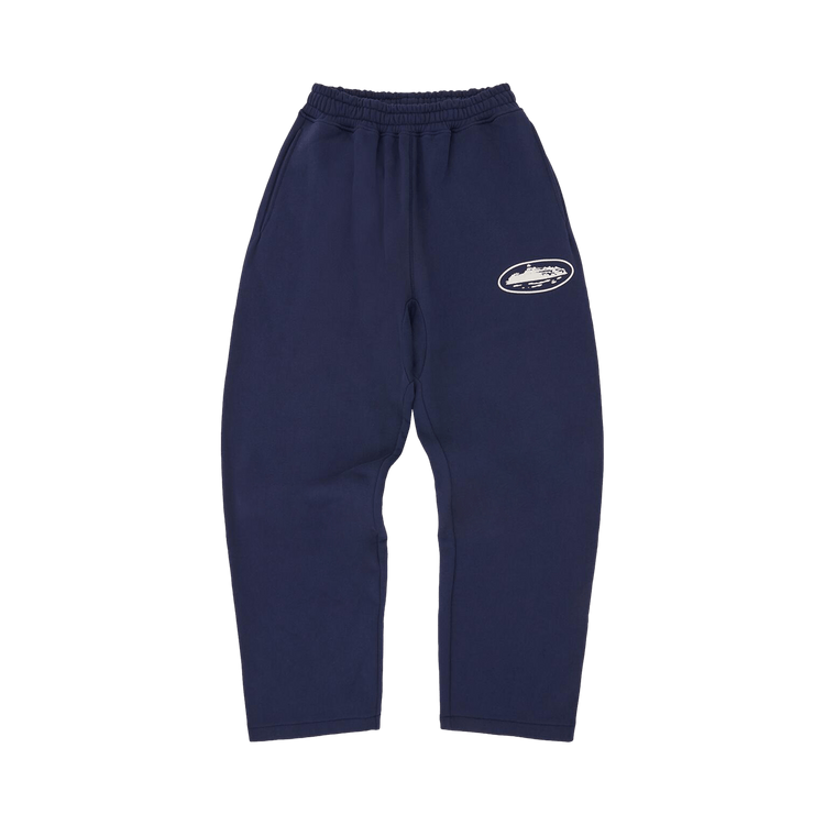 Corteiz Island Puff Print Open Hem Sweatpant "Navy"