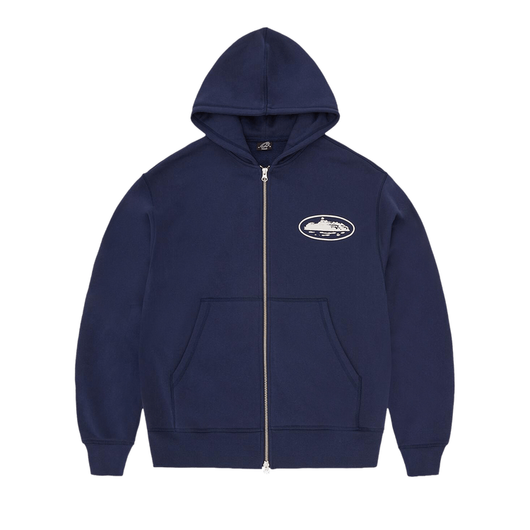 Corteiz Island Puff Print Zip Hoodie "Navy"