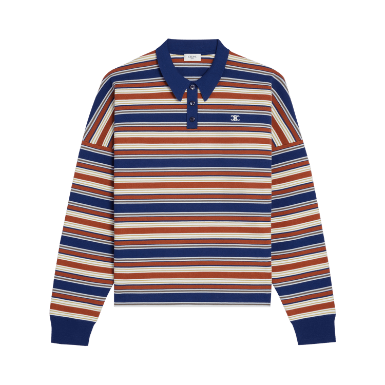 CELINE Triomphe Loose Striped Polo "Navy/Orange/Ecru"