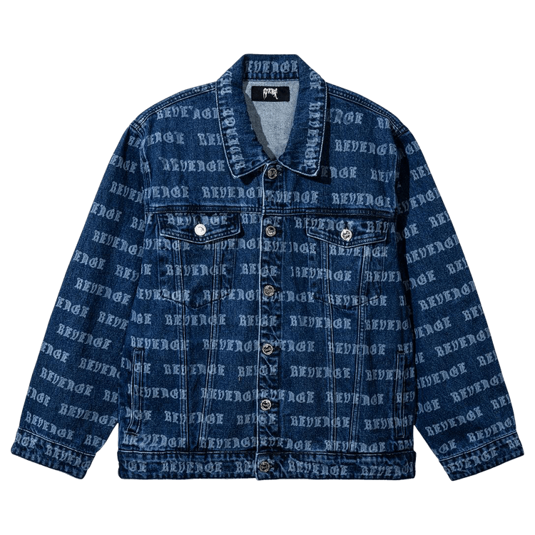 Revenge Allover Logo Denim Jacket "Stonewashed Indigo"