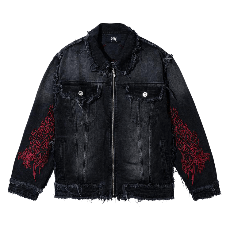 Revenge Tribal Cross Denim Jacket "Black/Red"