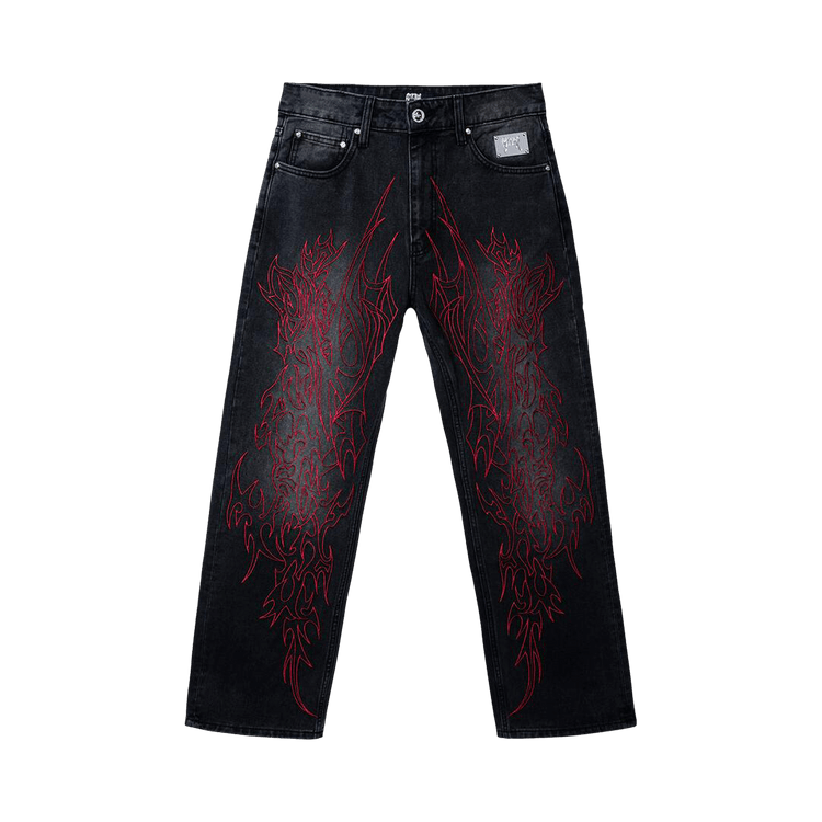 Revenge Tribal Cross Denim Pant "Black/Red"