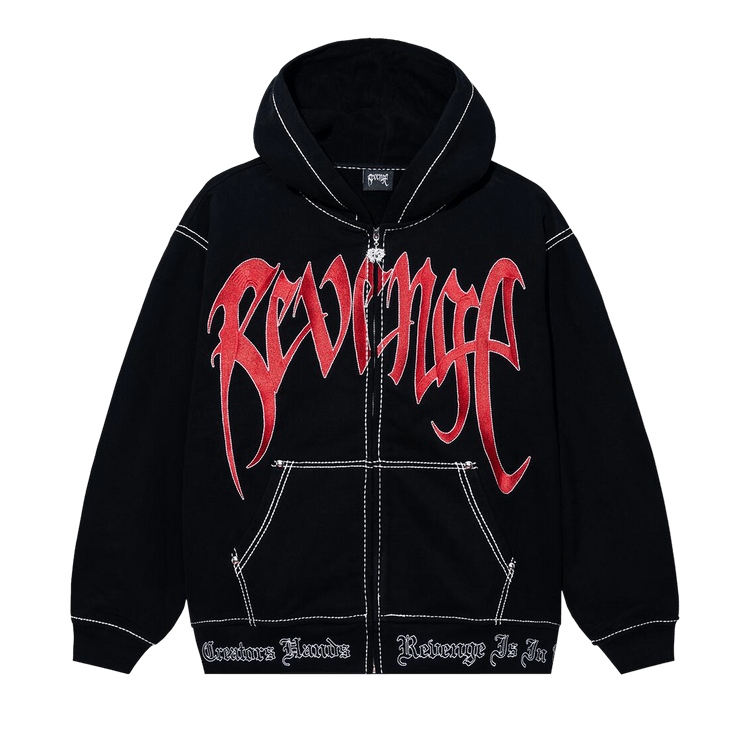 Revenge Contrast Embroidered Zip Hoodie "Black/Red"