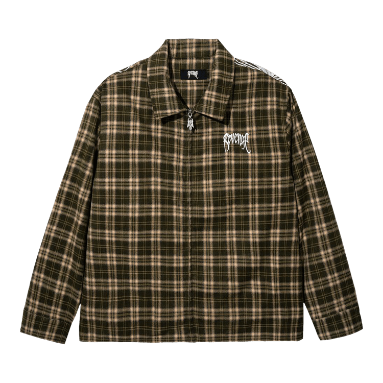 Revenge Embroidered Spider Flannel "Olive/White"