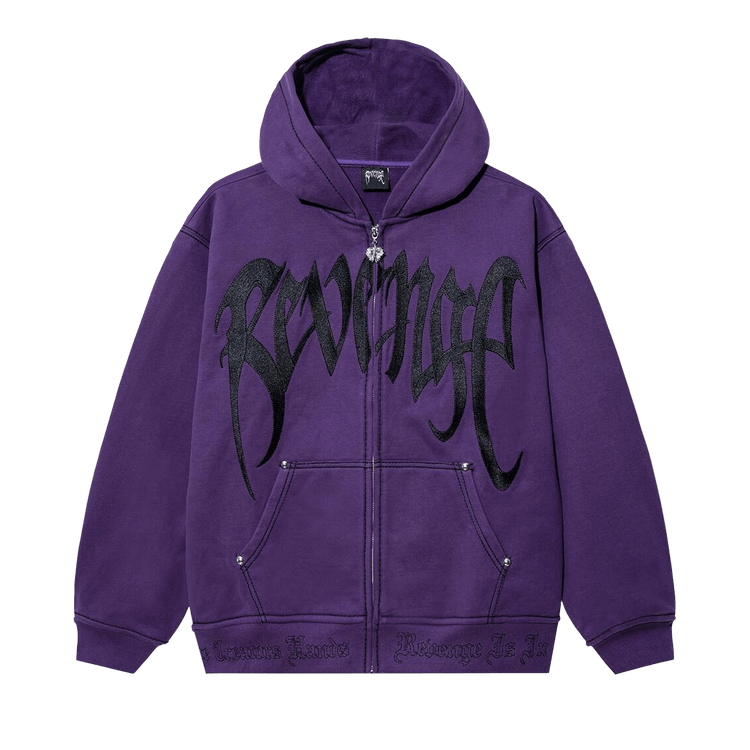 Revenge Contrast Embroidered Zip Hoodie "Purple/Black"