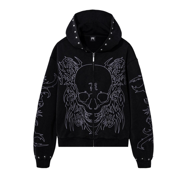 Revenge Tribal Skull Studded Zip "Vintage Black"