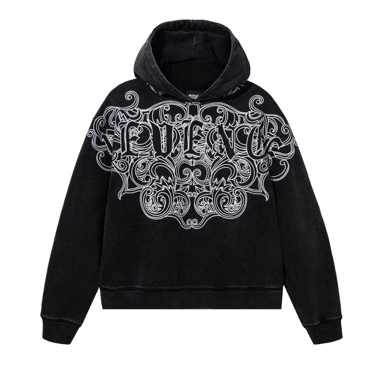 Revenge Crest Embroidered Hoodie "Distressed Black"