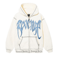 Revenge Contrast Embroidered Zip Hoodie "Cream/Blue"