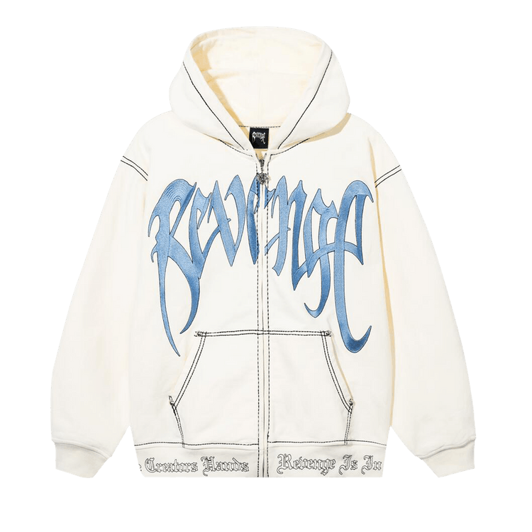 Revenge Contrast Embroidered Zip Hoodie "Cream/Blue"
