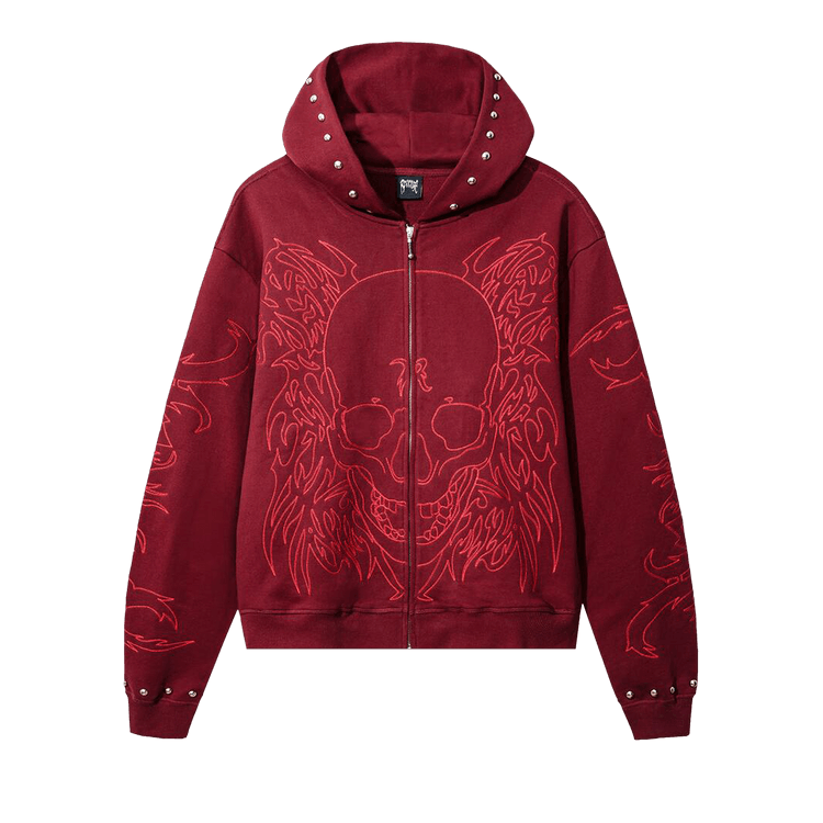 Revenge Tribal Skull Studded Zip "Red"