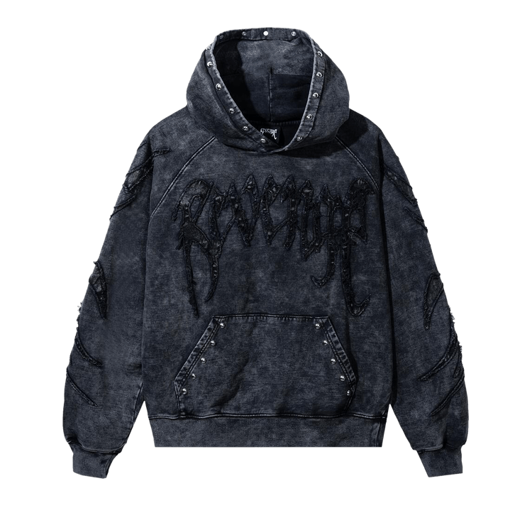 Revenge Vintage Arch Logo Studded Hoodie "Washed Black/Red"