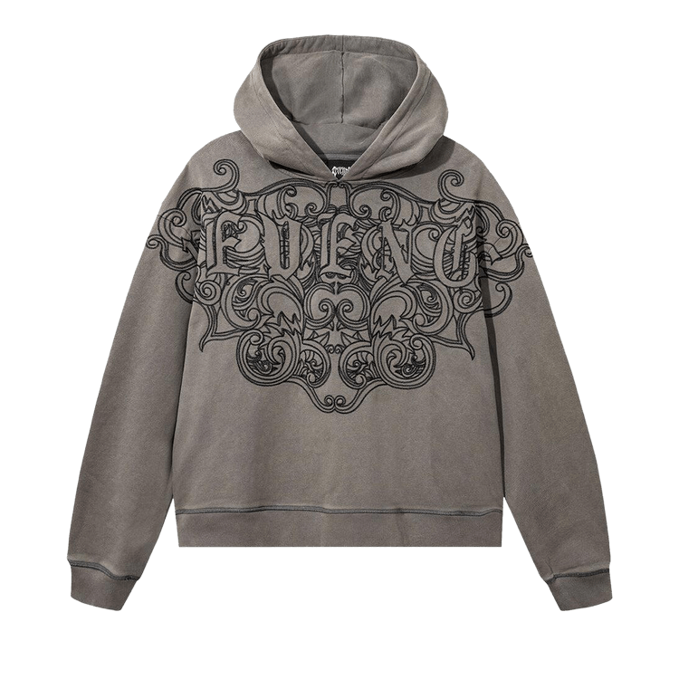 Revenge Crest Embroidered Hoodie "Distressed Grey"
