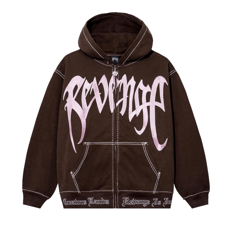Revenge Contrast Embroidered Zip Hoodie "Brown/Pink"