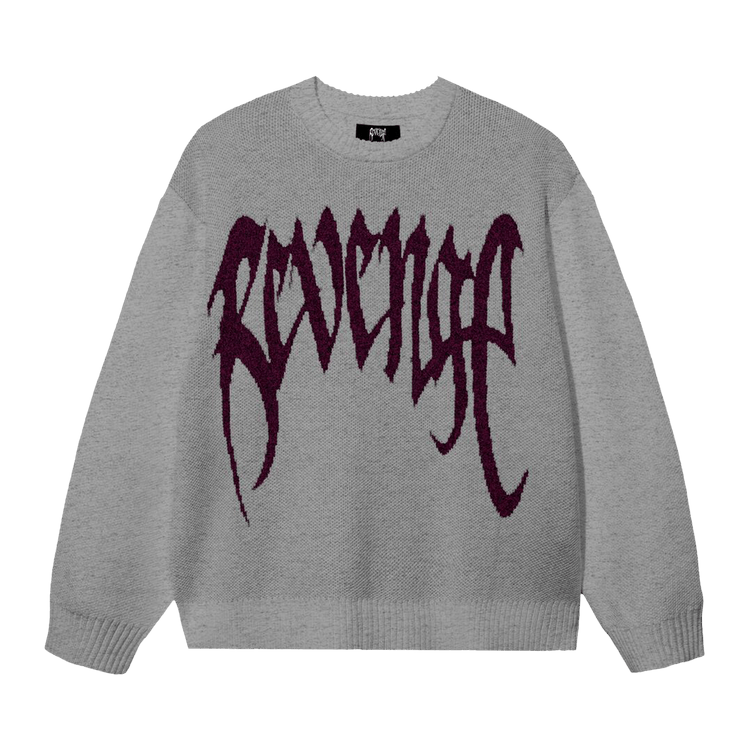 Revenge Arch Logo Knit "Light Grey/Burgundy"