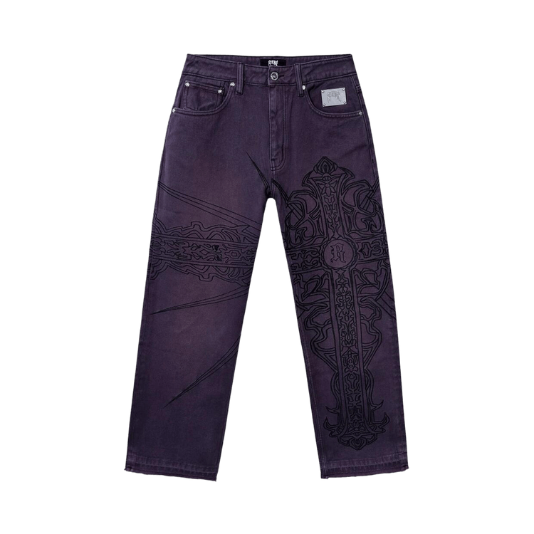 Revenge Spike Cross Embroidered Denim Pant "Purple"