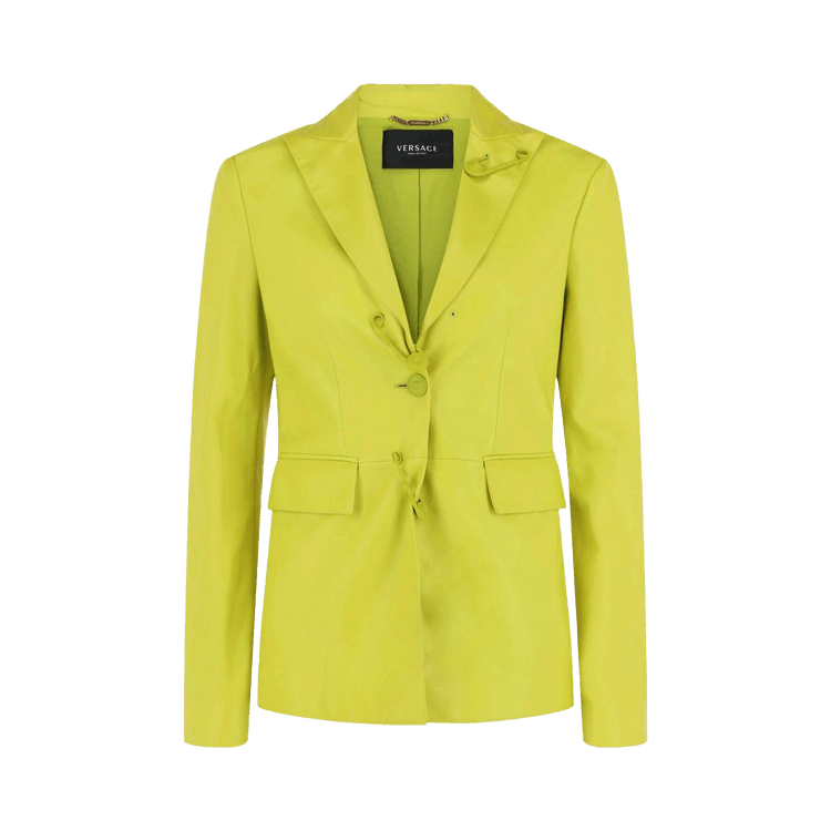 Versace Safety Pin Single Breasted Leather Blazer "Green"