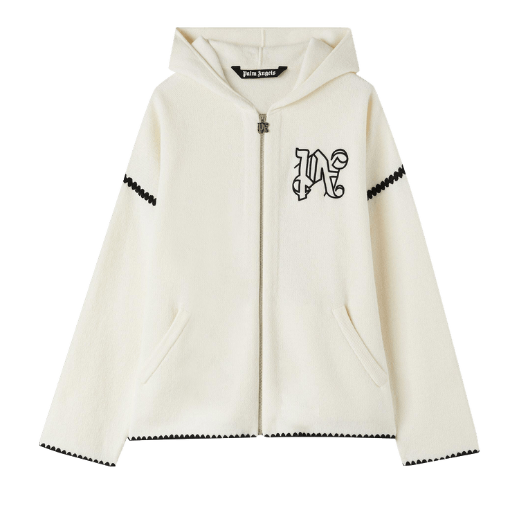 Palm Angels Monogram Knit Zip Hoodie "Off White"