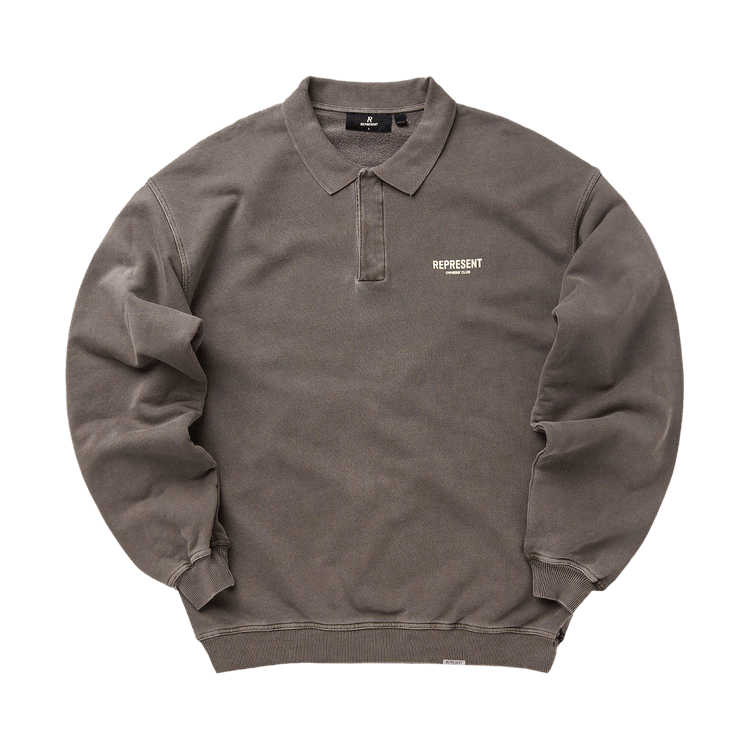 Represent Clo Owners Club Long-Sleeve Polo Sweater "Fog"