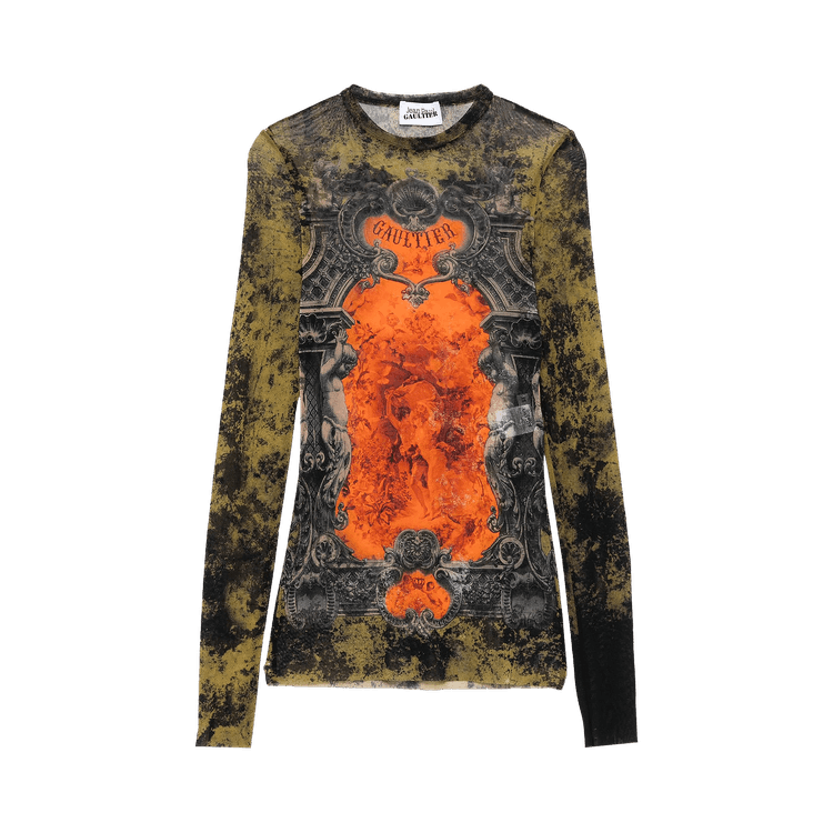 Jean Paul Gaultier Médaillon Long-Sleeve Top "Black/Khaki/Orange"