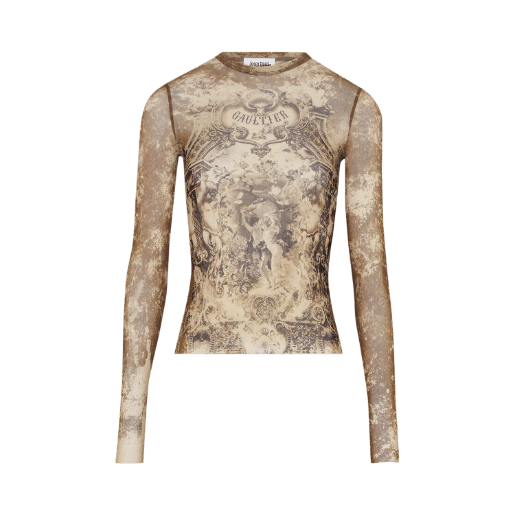 Jean Paul Gaultier Médaillon Long-Sleeve Top "Light Beige/Taupe"