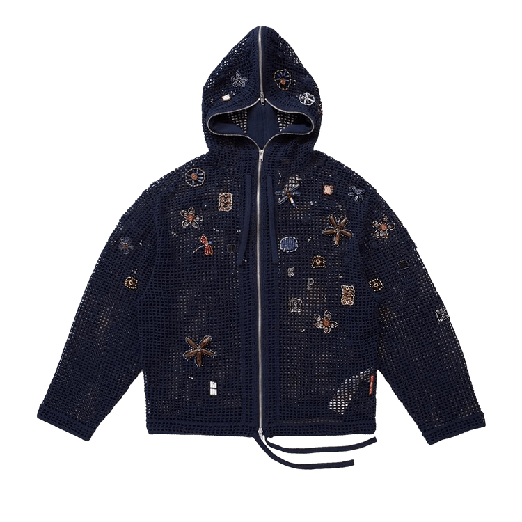 Kenzo L-Elevated Crochet Embellished Full Zip Hoodie "Navy"